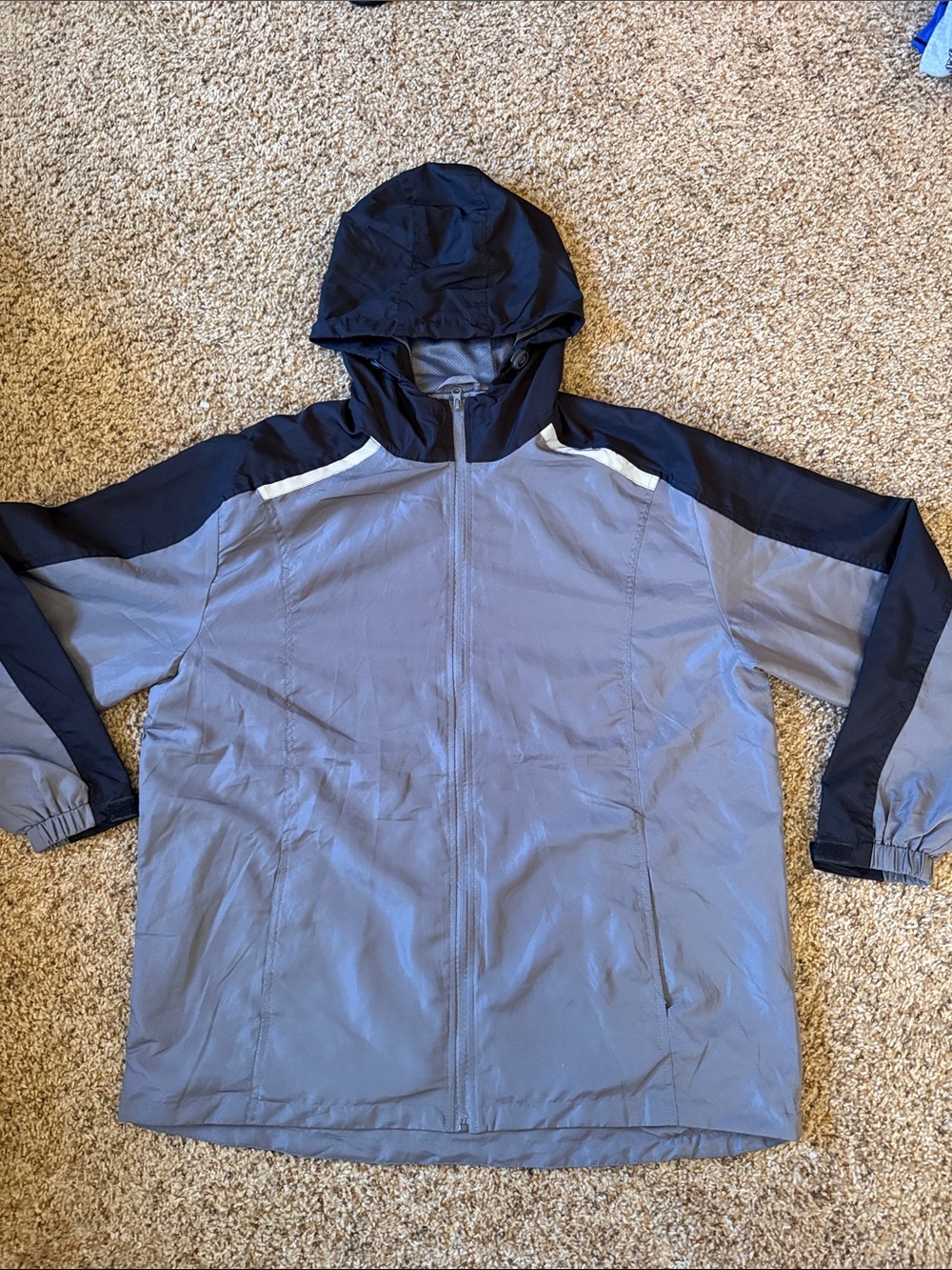 Men's Hooded Windbreaker Jacket - Gray with Black Accents